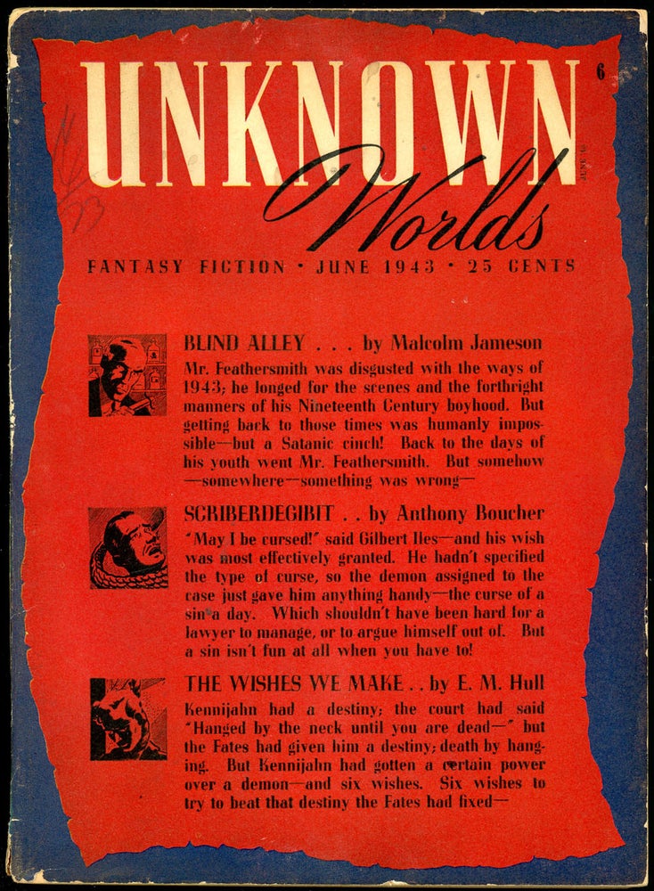 Item #20853 UNKNOWN WORLDS. UNKNOWN WORLDS. June 1943. ., John W. Campbell Jr, No. 1 Volume 7.