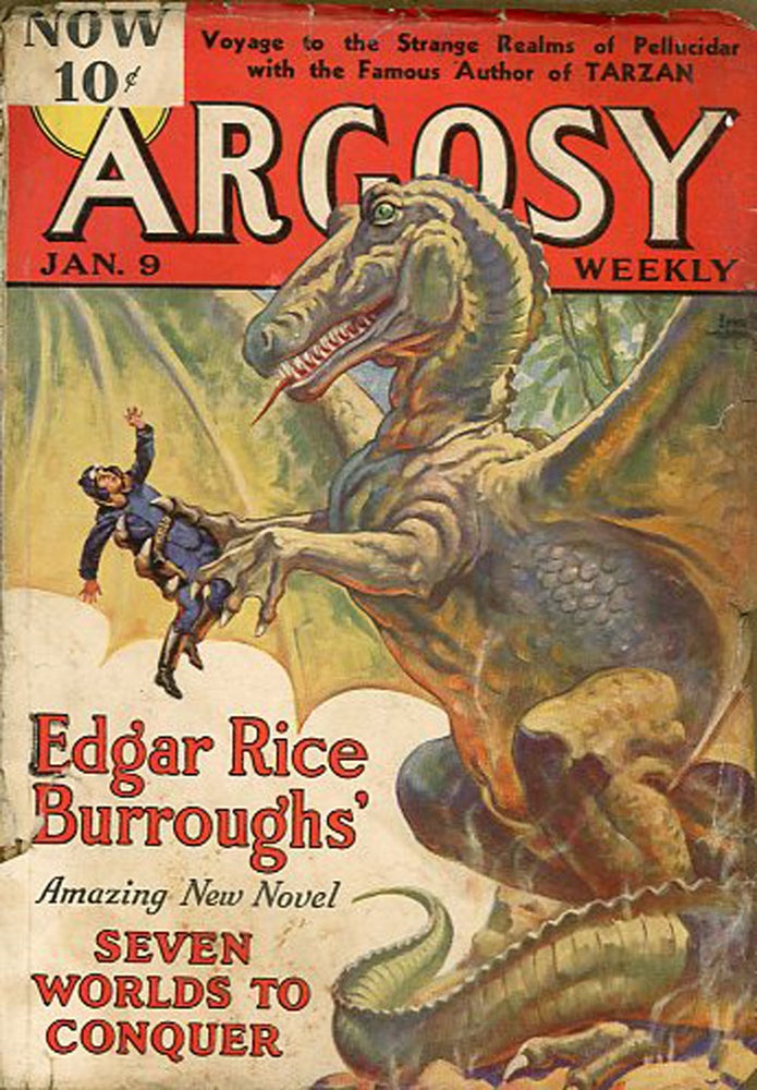 Item #20860 SEVEN WORLDS TO CONQUER [BACK TO THE STONE AGE] in ARGOSY [complete in six issues]. Edgar Rice Burroughs, 1937 - February 13 ARGOSY. January 9, 1937, No. 1 - Volume 270 Volume 270, No. 6.
