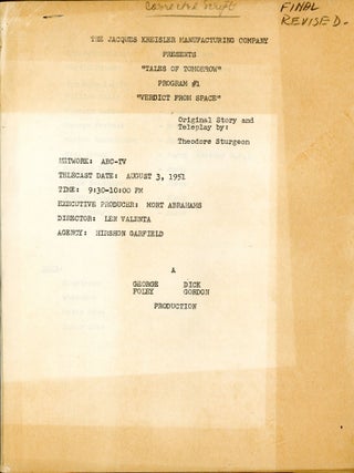 Item #22315 THE JACQUES KREISLER MANUFACTURING COMPANY PRESENTS "TALES OF TOMORROW" PROGRAM #1...