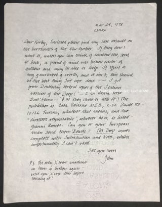 Item #24278 AUTOGRAPH LETTER SIGNED (ALS). 1 page, dated 24 March 1978, to "Dear Kirby"...