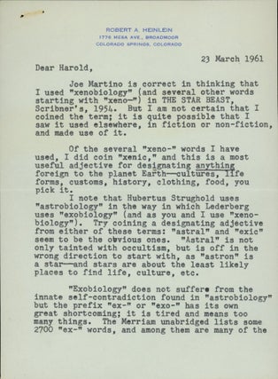 Item #24301 TWO TYPEWRITTEN LETTERS SIGNED (TLsS), two pages, dated 23 March 1961 and one page,...