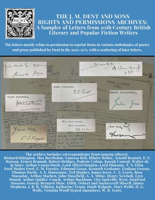 Item #25375 THE J. M. DENT AND SONS RIGHTS AND PERMISSIONS ARCHIVE: A SAMPLER OF LETTERS FROM A...
