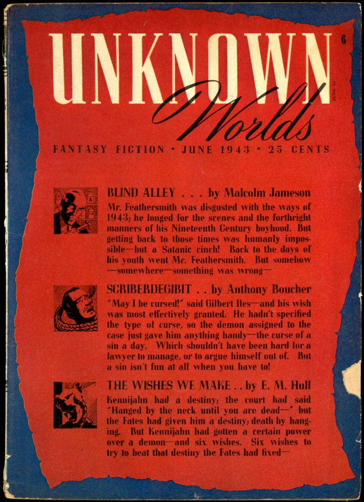 Item #26179 UNKNOWN WORLDS. UNKNOWN WORLDS. June 1943. ., John W. Campbell Jr, No. 1 Volume 7.