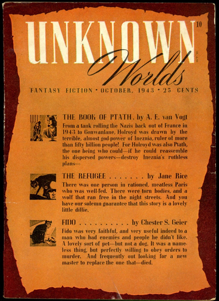 Item #26181 UNKNOWN WORLDS. 1943. . UNKNOWN WORLDS. October, John W. Campbell Jr, No. 3 Volume 7.