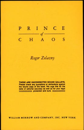 Item #27007 PRINCE OF CHAOS. Roger Zelazny
