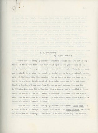 AN ARKHAM HOUSE ARCHIVE: An important archive of material from the from the files of August Derleth, publisher and editor.