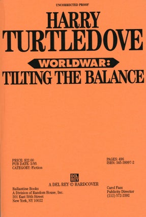 Item #30150 WORLDWAR: TILTING THE BALANCE. Harry Turtledove