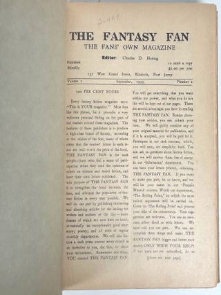 Item #34594 THE FANTASY FAN, THE: THE FANS' OWN MAGAZINE. Complete set of eighteen issues bound...