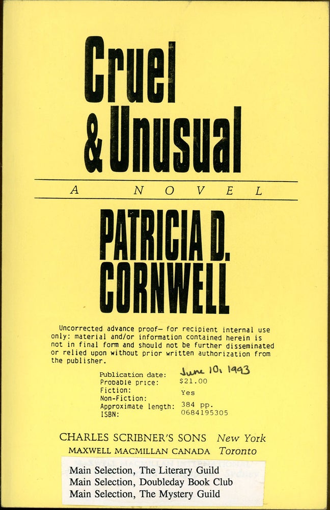 Item #6273 CRUEL & UNUSUAL. Patricia D. Cornwell.