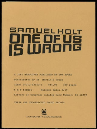 Item #6746 ONE OF US IS WRONG. Samuel Holt, Donald E. Westlake