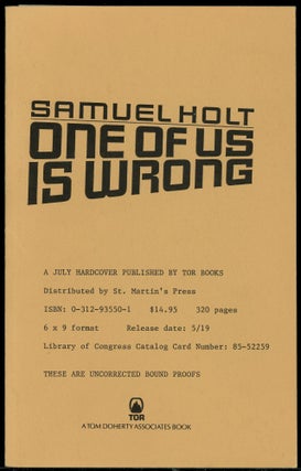 Item #6746 ONE OF US IS WRONG. Samuel Holt, Donald E. Westlake